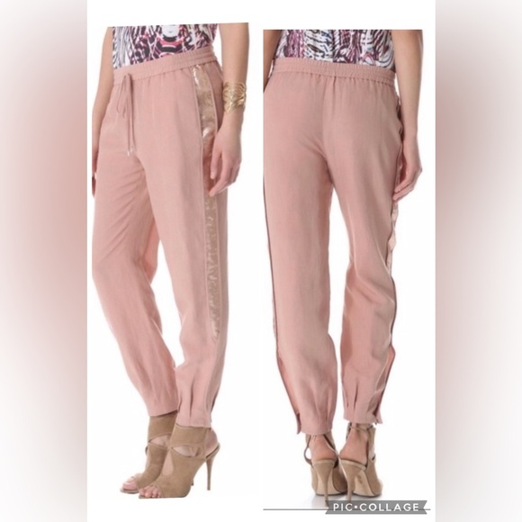 Diane Von Furstenberg Tencell And Linen Blend Sequined Jogger Pants Size 2 - Picture 1 of 5